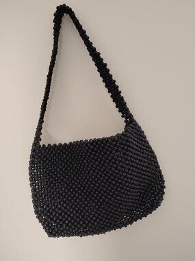 EUC Black Wooden Bead Shoulder Bag